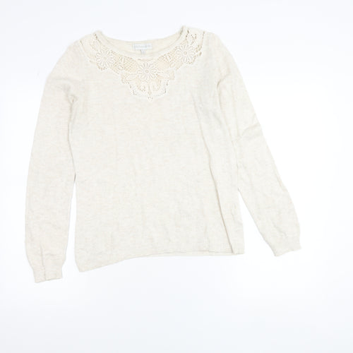 RJR John Rocha Women Beige Crochet Lace Knit Long Sleeve Blouse Size 12