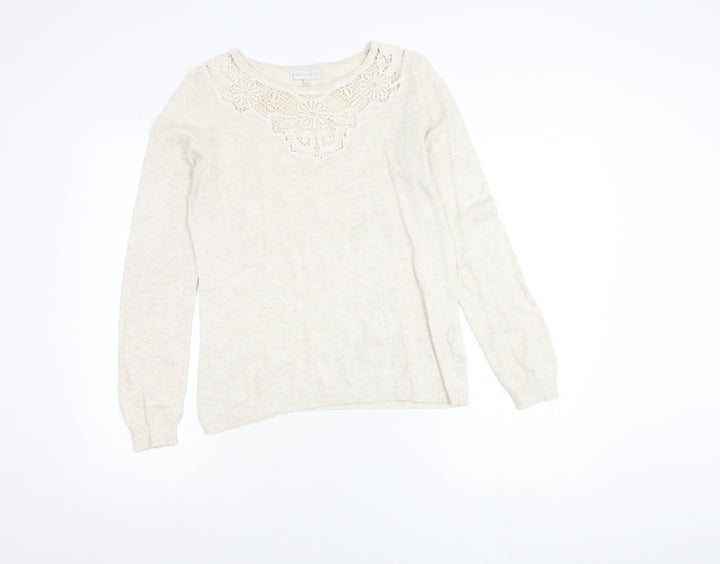 RJR John Rocha Women Beige Crochet Lace Knit Long Sleeve Blouse Size 12