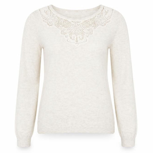 RJR John Rocha Women Beige Crochet Lace Knit Long Sleeve Blouse Size 12