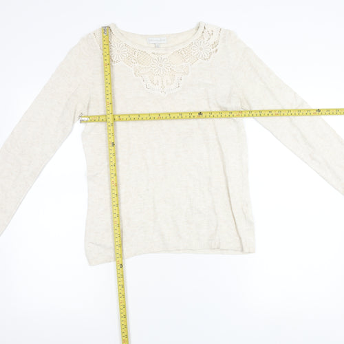 RJR John Rocha Women Beige Crochet Lace Knit Long Sleeve Blouse Size 12