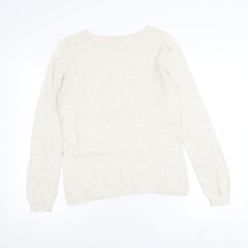 RJR John Rocha Women Beige Crochet Lace Knit Long Sleeve Blouse Size 12