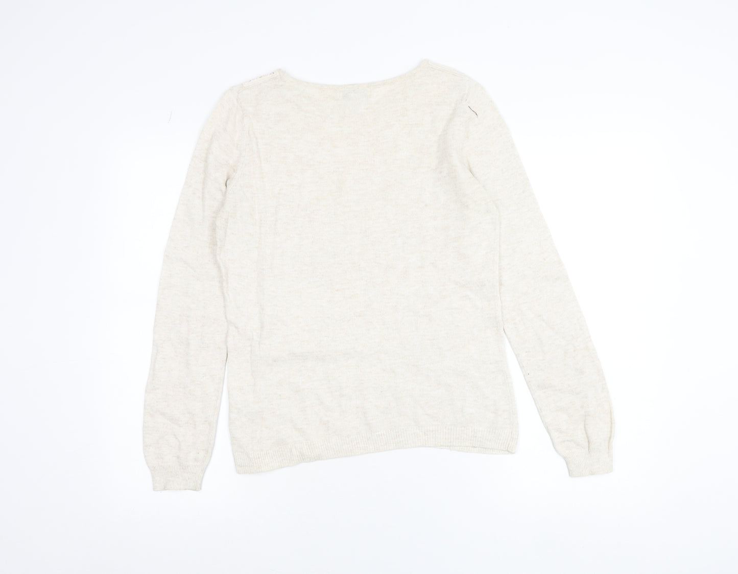 RJR John Rocha Women Beige Crochet Lace Knit Long Sleeve Blouse Size 12