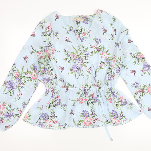 Billie & Blossom Petite Blue Floral Wrap Blouse Size 10