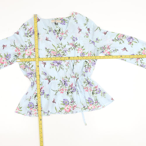 Billie & Blossom Petite Blue Floral Wrap Blouse Size 10