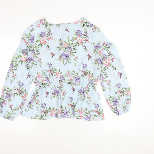 Billie & Blossom Petite Blue Floral Wrap Blouse Size 10