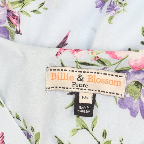 Billie & Blossom Petite Blue Floral Wrap Blouse Size 10
