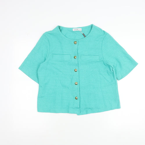 Gallery Womens Green Cropped Cotton Button-Up Short Sleeve Top Size S