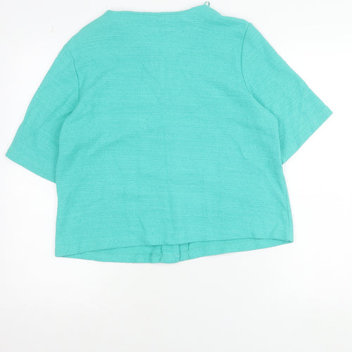 Gallery Womens Green Cropped Cotton Button-Up Short Sleeve Top Size S