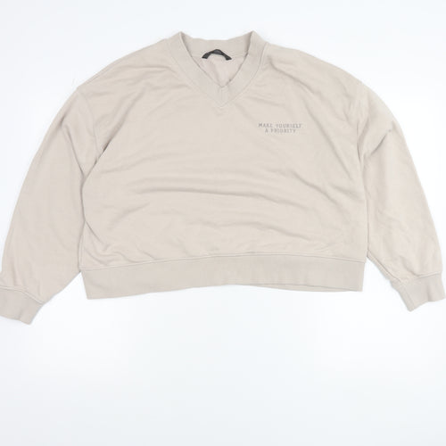 Dunnes Stores Women Beige V-Neck Pullover Sweatshirt L