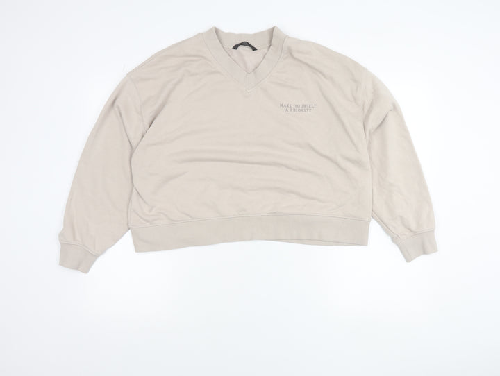 Dunnes Stores Women Beige V-Neck Pullover Sweatshirt L