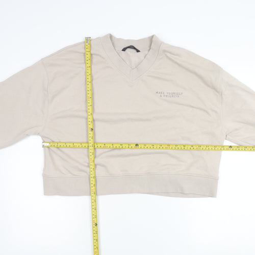Dunnes Stores Women Beige V-Neck Pullover Sweatshirt L