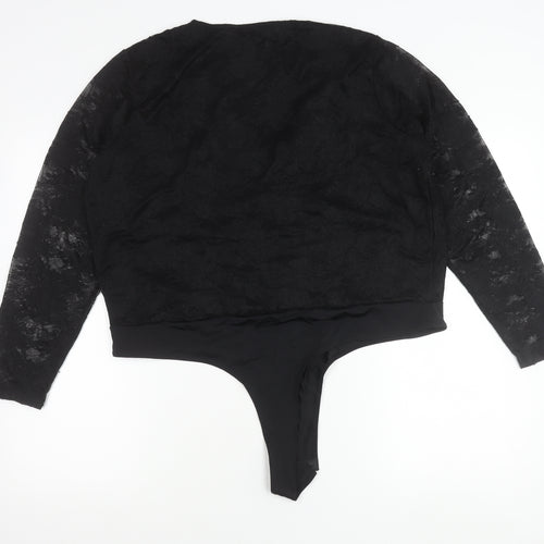 Gallery Women’s Black Lace Wrap Bodysuit Blouse XL Elegant Long Sleeve