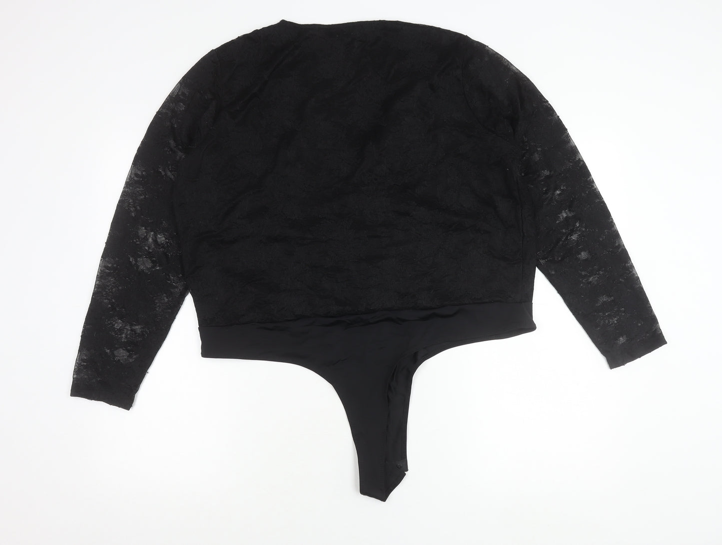 Gallery Women’s Black Lace Wrap Bodysuit Blouse XL Elegant Long Sleeve