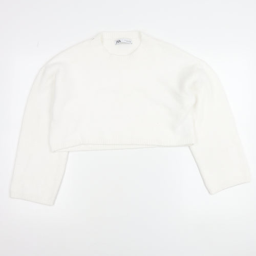 Zara Women White Crew Neck Knit Shrug Jumper Size L