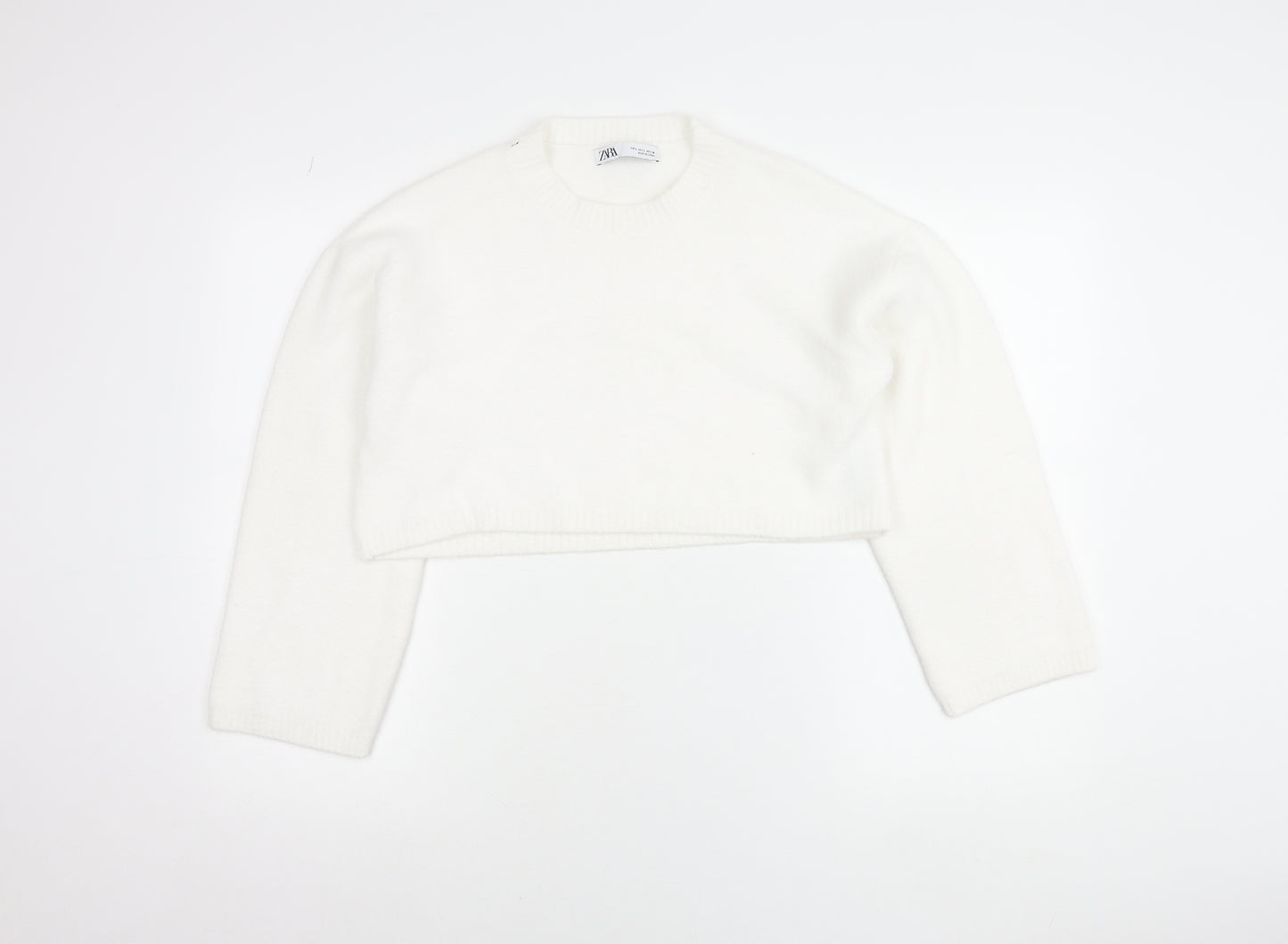 Zara Women White Crew Neck Knit Shrug Jumper Size L