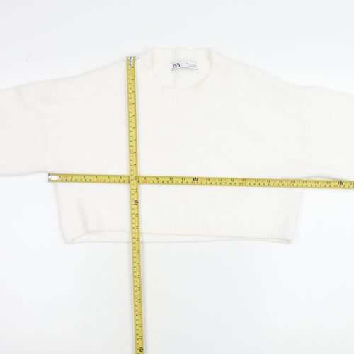 Zara Women White Crew Neck Knit Shrug Jumper Size L
