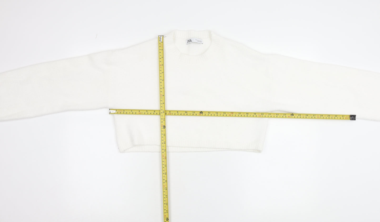 Zara Women White Crew Neck Knit Shrug Jumper Size L