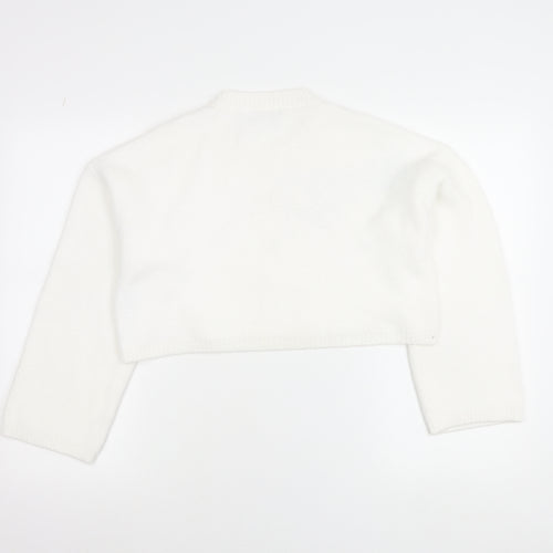 Zara Women White Crew Neck Knit Shrug Jumper Size L