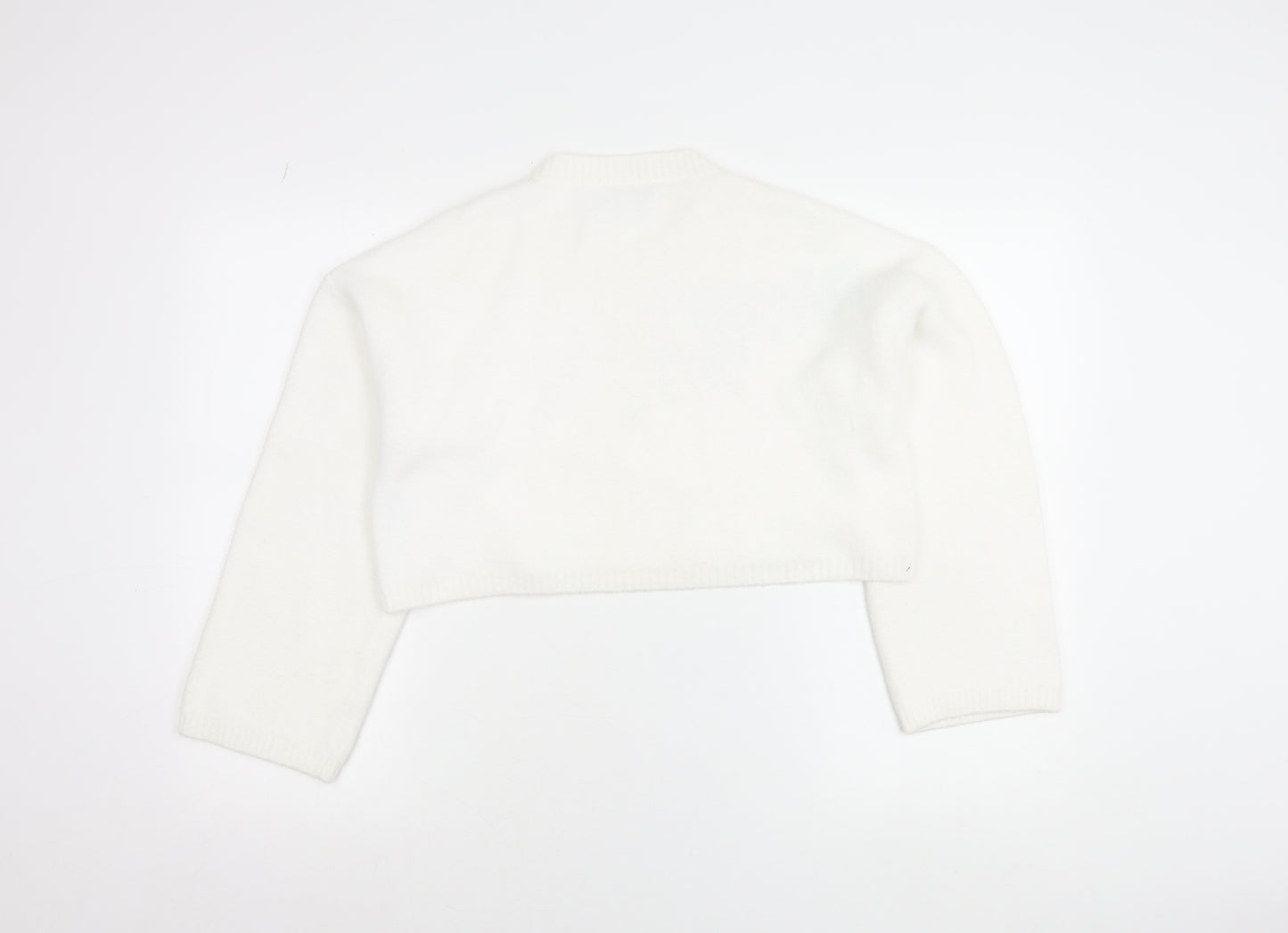 Zara Women White Crew Neck Knit Shrug Jumper Size L