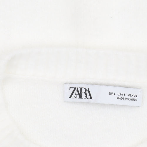 Zara Women White Crew Neck Knit Shrug Jumper Size L