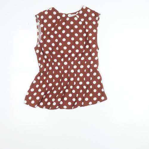 GALLERY Womens Brown Polka Dot Sleeveless Tunic Blouse UK 10