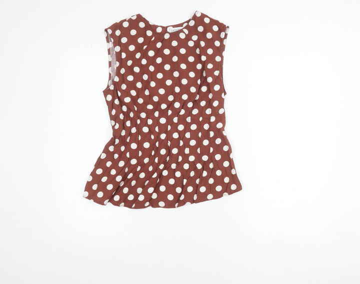 GALLERY Womens Brown Polka Dot Sleeveless Tunic Blouse UK 10