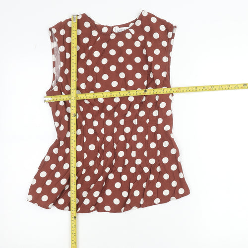 GALLERY Womens Brown Polka Dot Sleeveless Tunic Blouse UK 10