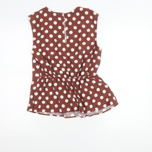 GALLERY Womens Brown Polka Dot Sleeveless Tunic Blouse UK 10