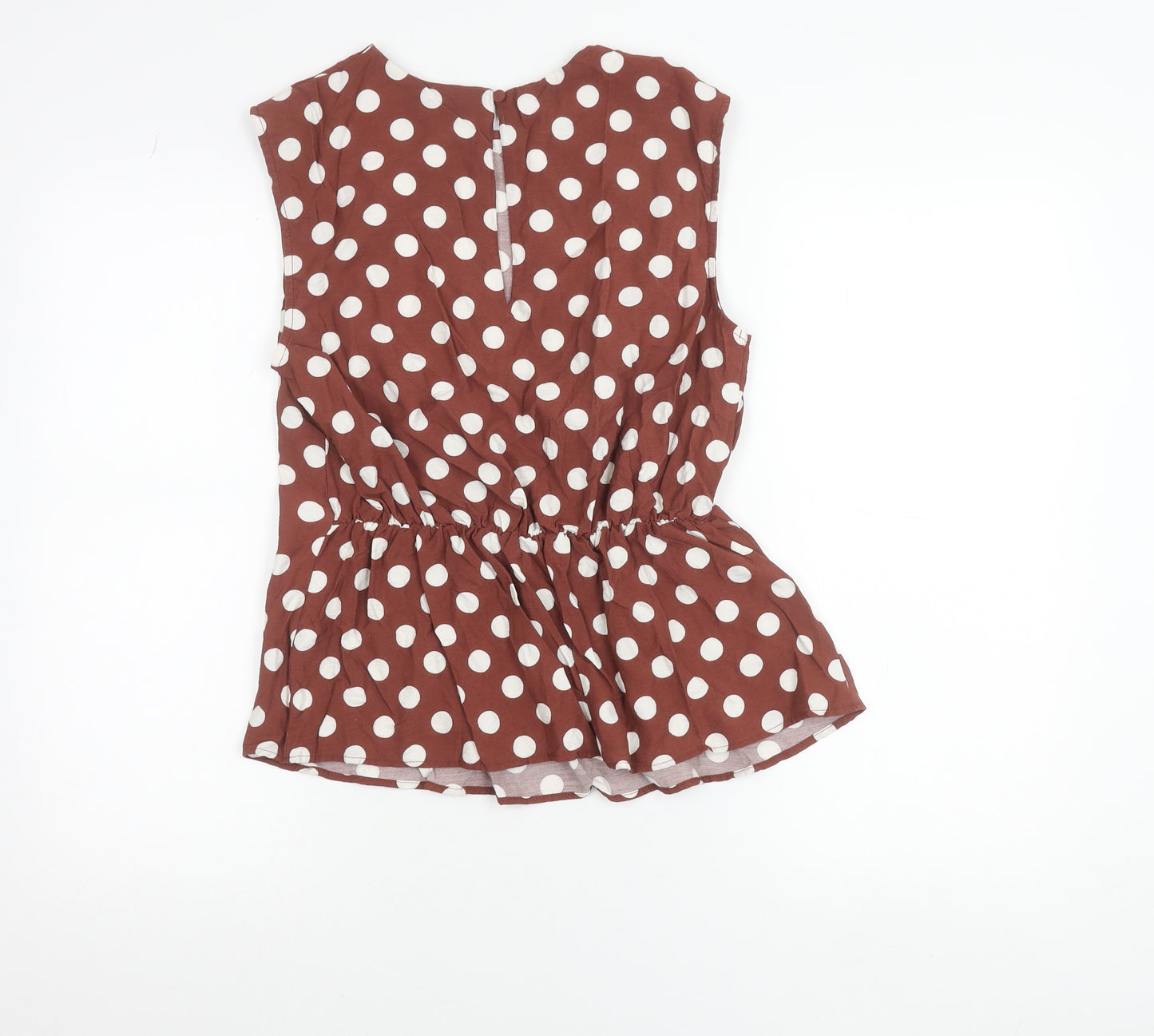 GALLERY Womens Brown Polka Dot Sleeveless Tunic Blouse UK 10