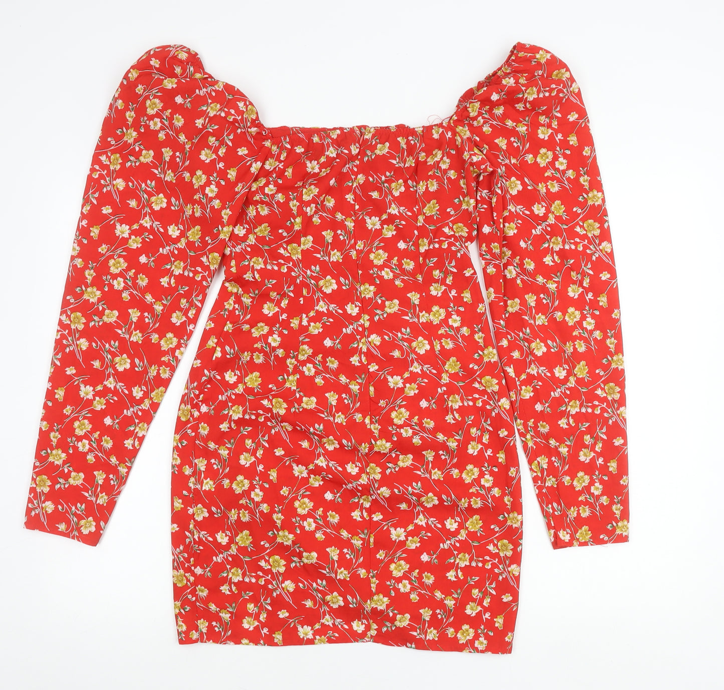 PrettyLittleThing Women's Red Floral Off Shoulder Bodycon Dress Size 8