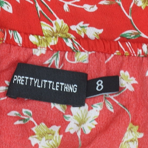 PrettyLittleThing Women's Red Floral Off Shoulder Bodycon Dress Size 8