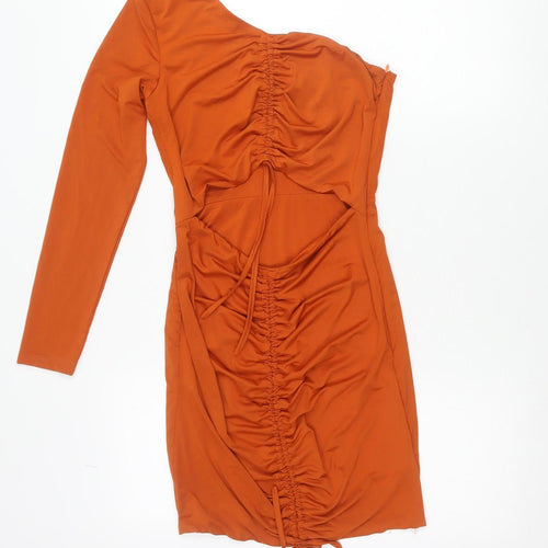 Missguided Petite Orange Bodycon Off Shoulder Long Sleeve Ruched Dress Size 8