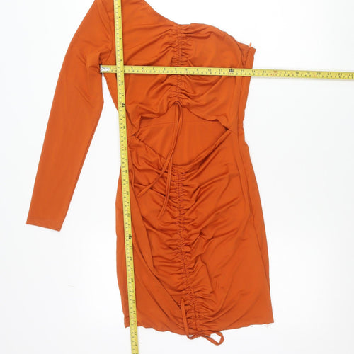 Missguided Petite Orange Bodycon Off Shoulder Long Sleeve Ruched Dress Size 8