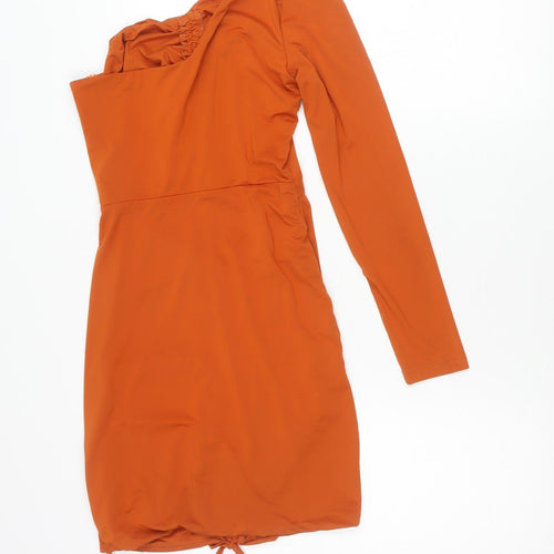 Missguided Petite Orange Bodycon Off Shoulder Long Sleeve Ruched Dress Size 8