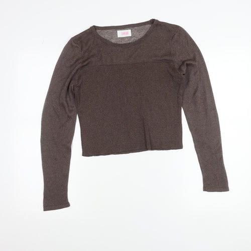Savida Women Brown L Cropped Long Sleeve Knit Top