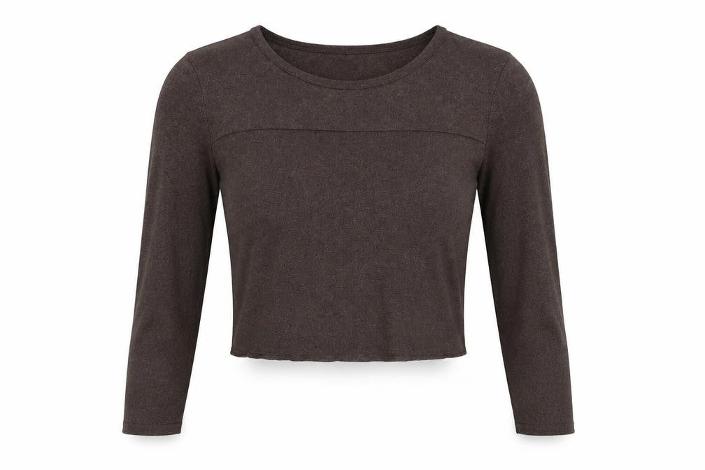 Front view of Savida Women Brown L Cropped Long Sleeve Knit Top