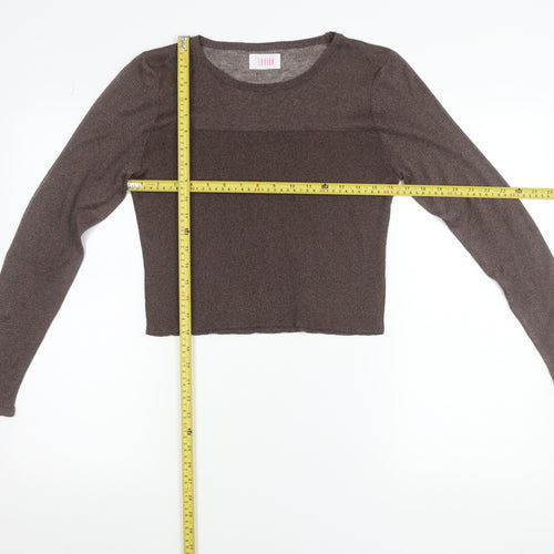 Savida Women Brown L Cropped Long Sleeve Knit Top