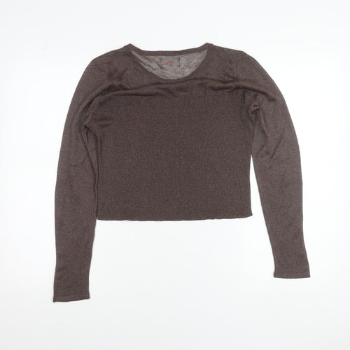 Savida Women Brown L Cropped Long Sleeve Knit Top