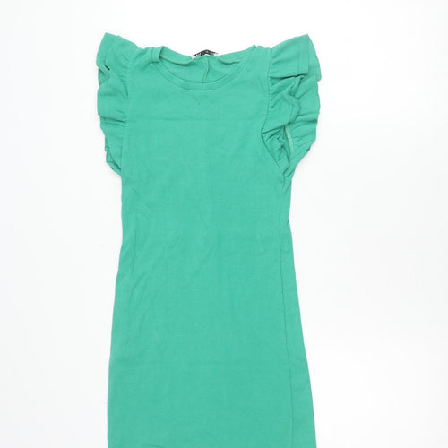 Zara Women Green Size 12 Ruffle Sleeve T-Shirt Dress