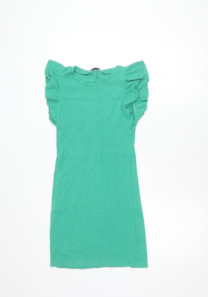 Zara Women Green Size 12 Ruffle Sleeve T-Shirt Dress