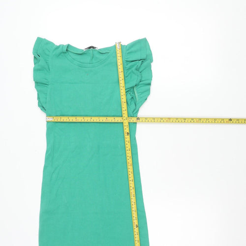 Zara Women Green Size 12 Ruffle Sleeve T-Shirt Dress