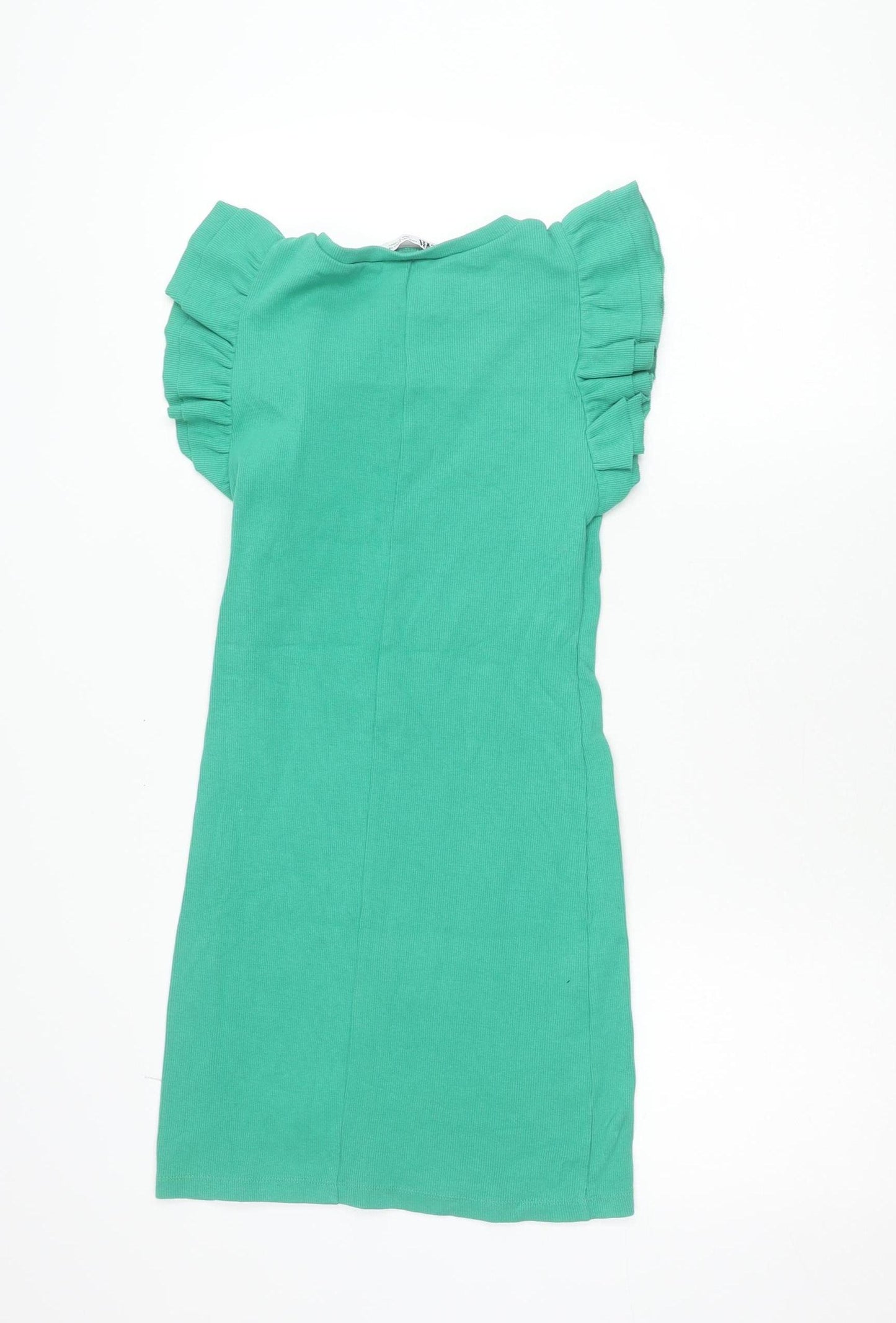 Zara Women Green Size 12 Ruffle Sleeve T-Shirt Dress