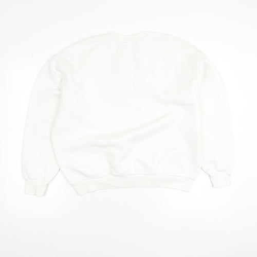 Bershka Women White Pullover Sweatshirt S Crew Neck Graphic Print 'Feeling Cool'