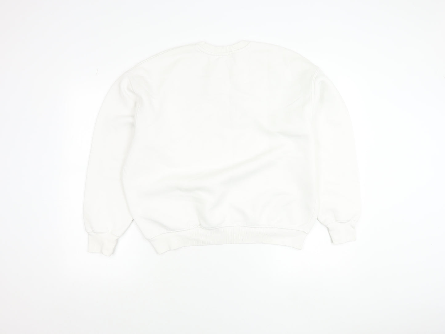 Bershka Women White Pullover Sweatshirt S Crew Neck Graphic Print 'Feeling Cool'