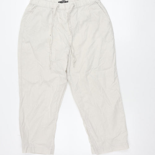 Dunnes Women’s Beige Cropped Linen Cotton Drawstring Trousers S
