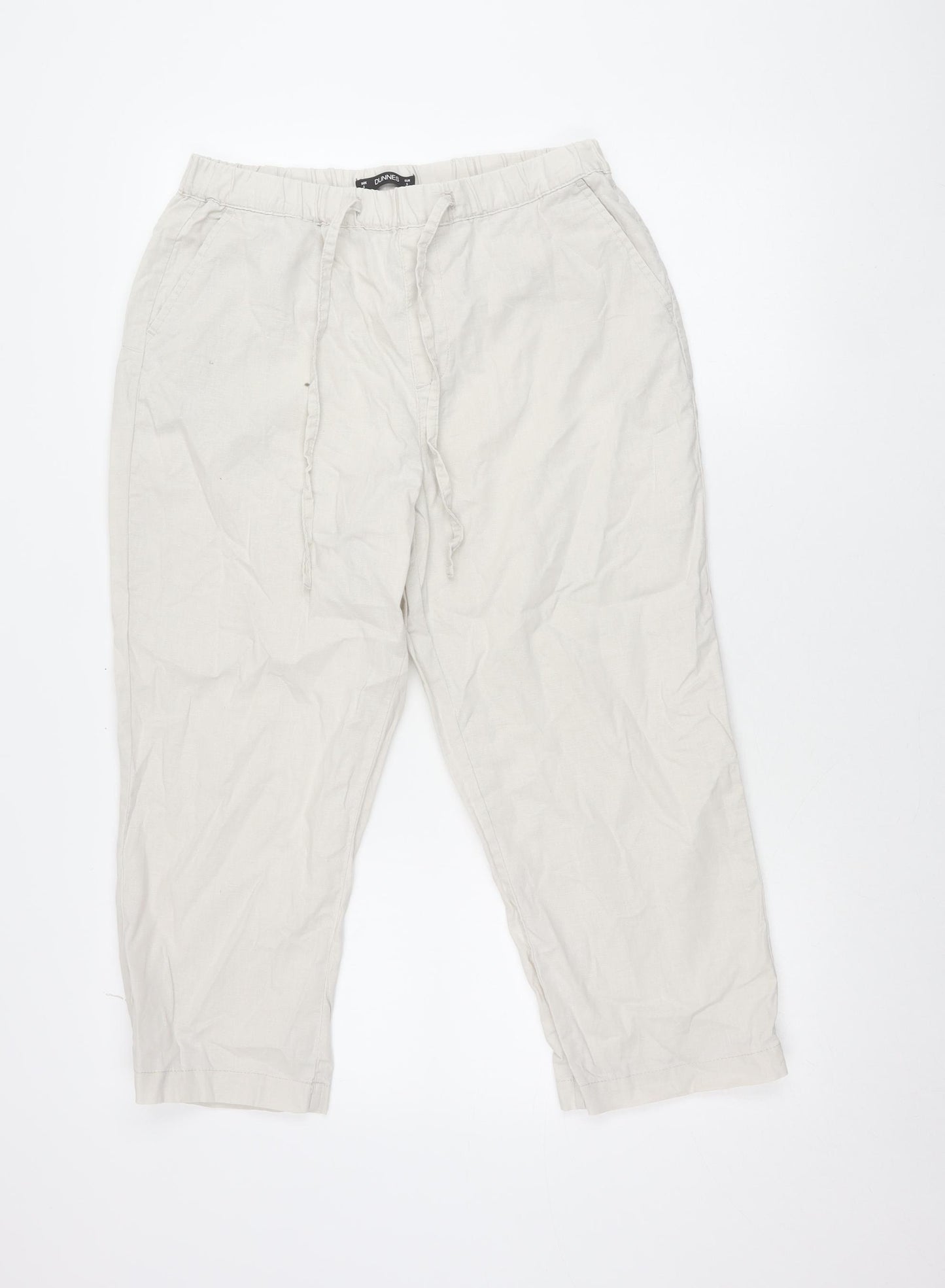 Dunnes Women’s Beige Cropped Linen Cotton Drawstring Trousers S