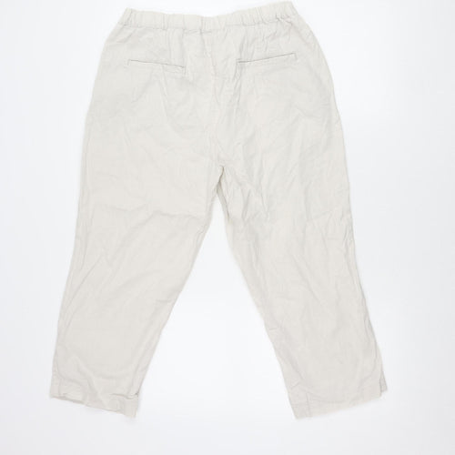 Dunnes Women’s Beige Cropped Linen Cotton Drawstring Trousers S