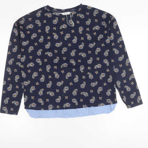 Springfield Women's Blue Floral Crew Neck Jumper Size S
