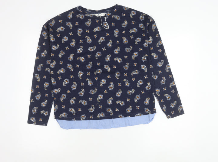 Springfield Women's Blue Floral Crew Neck Jumper Size S