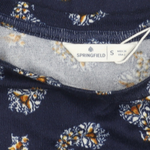 Springfield Women's Blue Floral Crew Neck Jumper Size S